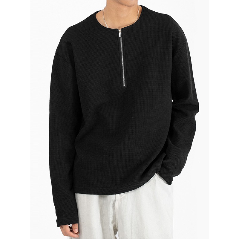 Sweat à capuche zippé en coton gaufré pour homme coupe large_voghion.com