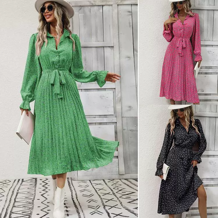 Трансграничная внешняя торговля AliExpress Amazon 2024, весеннее новое модное складное универсальное платье с длинными рукавами для женщин