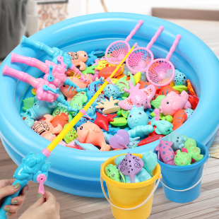 Children's Magnetic Fishing Toy Magnetic Square Baby Kids Fishing Water Play Toy Pool Set 1-3-6 Years Old