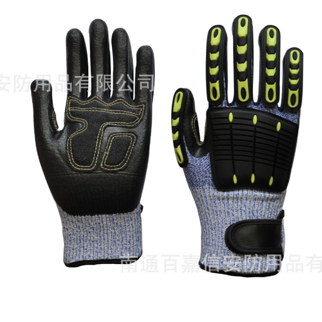 13针HPPE丁腈假发泡手套TPR防割防撞击手套