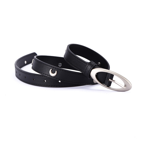 New personalized imitation leather belt, simple oval buckle with jeans belt, women's trendy crescent moon punk style wholesale