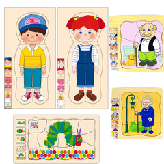 跨境木製人體結構骨骼男人女人成長好餓的毛毛蟲多層拼圖早教玩具