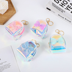 New PVC transparent laser butterfly knot key chain zipper short model 3D small school bag lipstick earphone bag wholesale