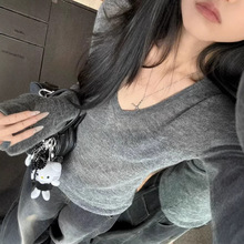 时尚薄款春秋V领针织打底衫女精纺羊毛宽松显瘦内搭毛衣上衣百搭
