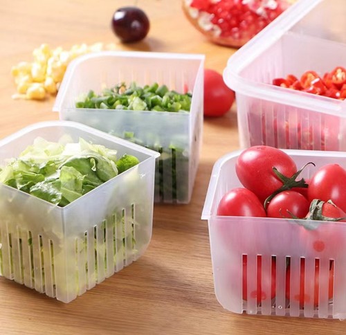 Kitchen ginger garlic onion four-grid storage box refrigerator scallion preservation box draining round prepping box food fruit food