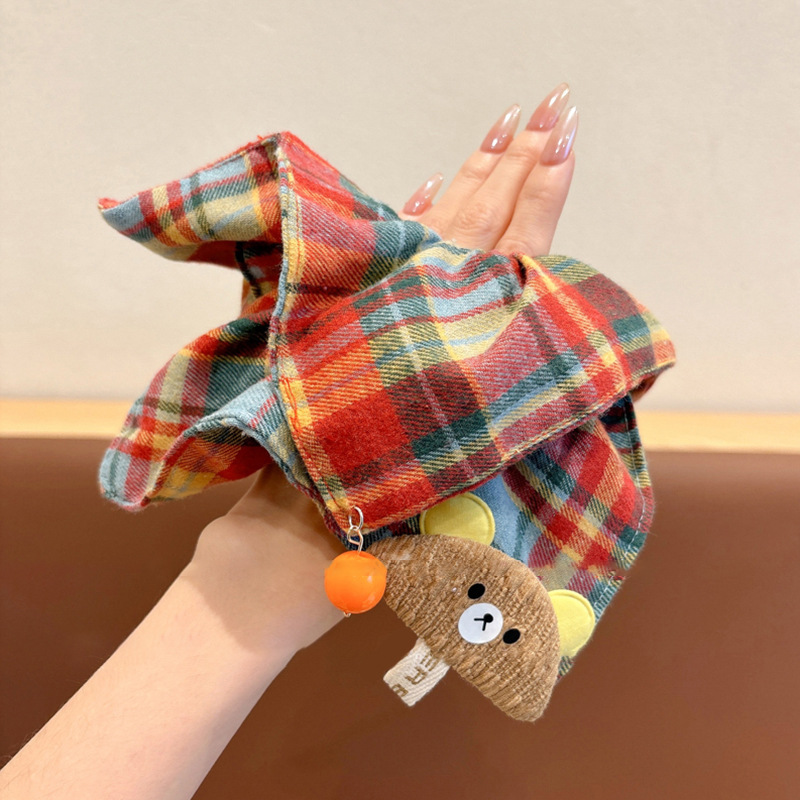 Retro rayas oso bufandas de cabello 2024 otoño y invierno estilo universitario atado tocado de cabello