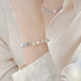 轻奢小众高级感精致海蓝宝仿天然淡水珍珠串珠手链女夏天2024新款