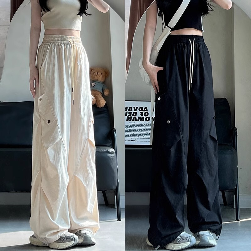 American-style paratrooper overalls women's spring and autumn new high-waist retro straight-leg sports pants outdoor quick-drying wide-leg pants