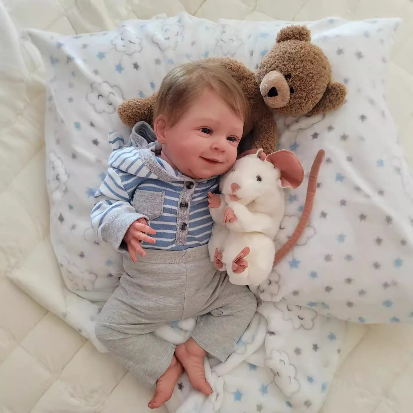 19 pulgadas azul rayas gris traje de pantalón sebastian simulación renacimiento muñeca para niños regalos de vacaciones