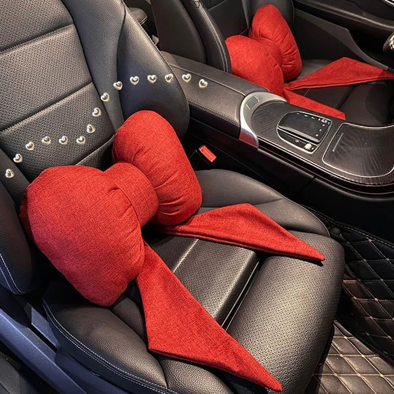 자동차 머리 받침 목 보호 그물 빨간 활 베개 좌석 허리 지원 자동차 허리 쿠션 자동차 베개 여신 도매