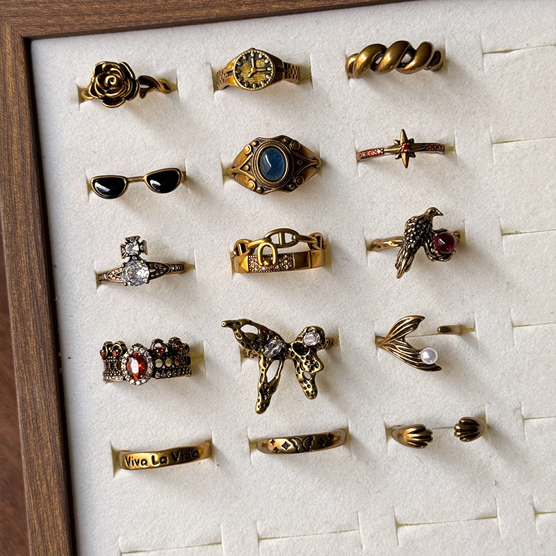 Lanzi Vintage-Retro-Damenring aus hochwertigem antiker Goldtechnik, hochfarbecht, luxuriöses Design, koreanischer Modeschmuck, Fingerring