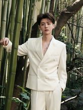 明星同款白色西装外套男士修身秋冬百搭休闲韩版痞帅垫肩西服