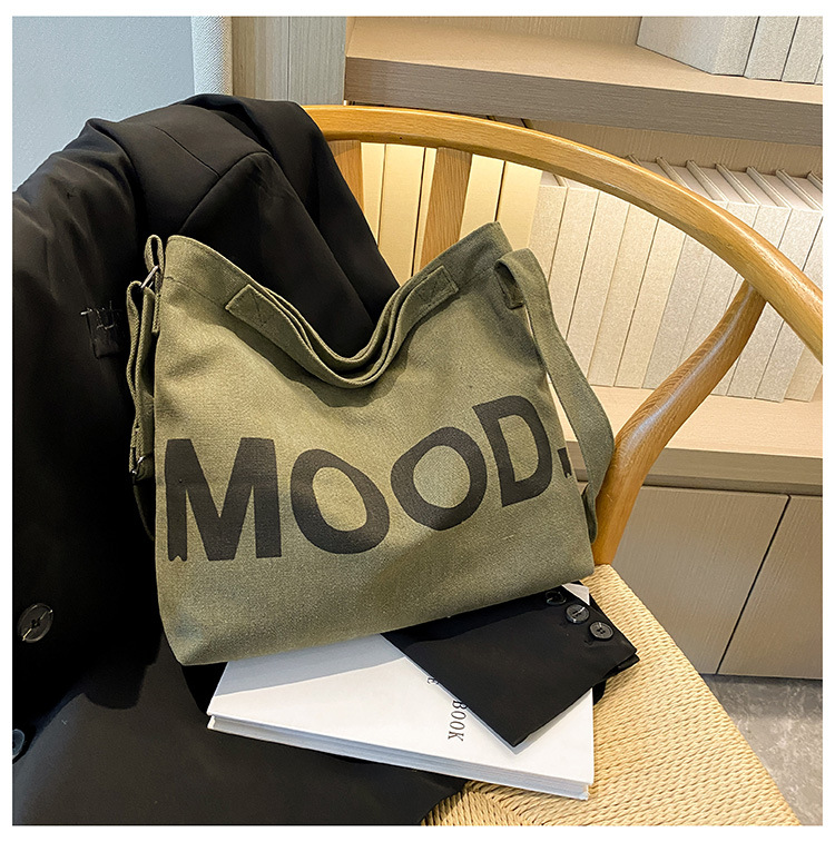 Canvas bag, large-capacity crossbody, ins Korean version student tote bag, single-shoulder girls' tutorial bag, hand-held shopping bag undefined