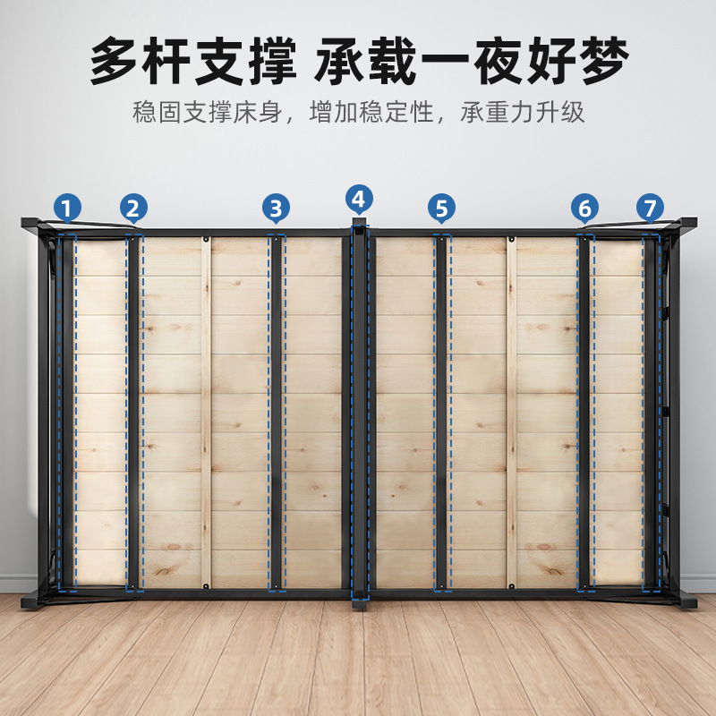 Cama plegable de madera maciza tablero de la cama sala de alquiler hogar adulto simple almuerzo cama individual cama de hierro reforzado 1,2 m cama pequeña