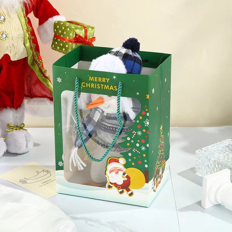 抖音圣诞烫金手提袋圣诞礼物袋开窗礼品袋平安夜圣诞果包装手提袋