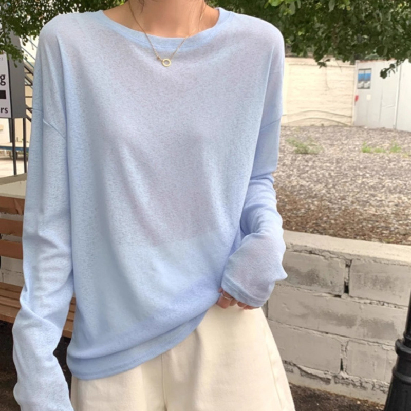 薄いアイスシルク日焼け止めブラウス夏の新しい UV 通気性長袖インターネット有名人 Tシャツ女性のためのルーズアウタートップ|undefined