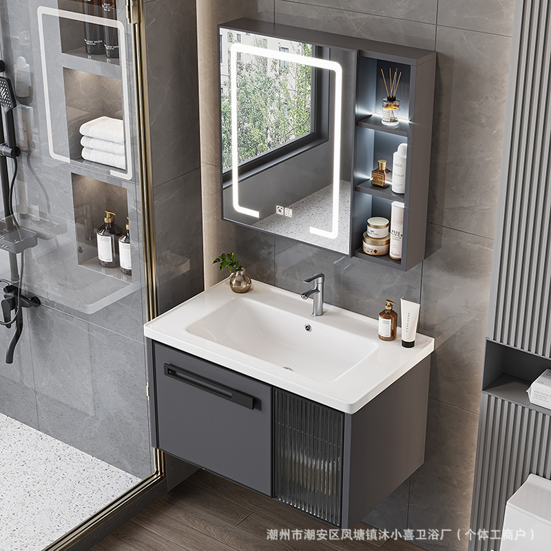 Factory Direct Delivery Bathroom Cabinet Combination Ceramic Integrated Basin Hand Wash Basin Household Small Apartment Bathroom Balcony Cabinet