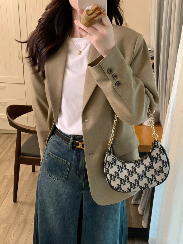 西装外套女2025新款韩版春秋小个子宽松休闲感西服上衣百搭时尚新|undefined
