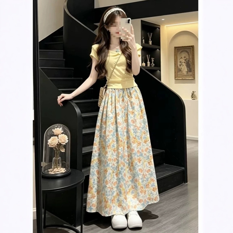Gorgeous and Beautiful Yellow Floral Dress for Women, Summer 2026 New Style, Complete Outfit for Petite Figures, Long Dress