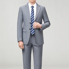 中年西服套装男商务休闲宽松羊毛高端西装职业正装爸爸宴会婚礼服