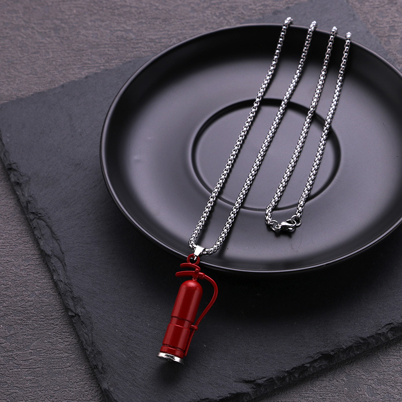 Kreatívne a inovatívne šperky s príveskom, Earth Cool Bouncing Di, náhrdelník z nehrdzavejúcej ocele s hasiacim prístrojom_voghion.com
