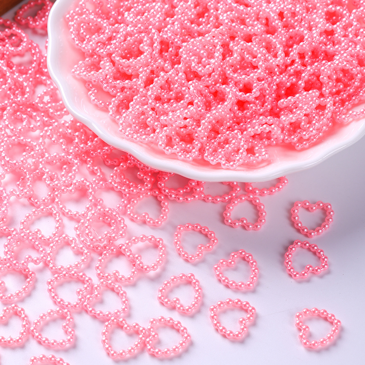 Accesorios de uñas con forma de corazón de perla ABS simulada, material para decoración de carcasas de teléfono, accesorios de joyería de arcilla para tocados