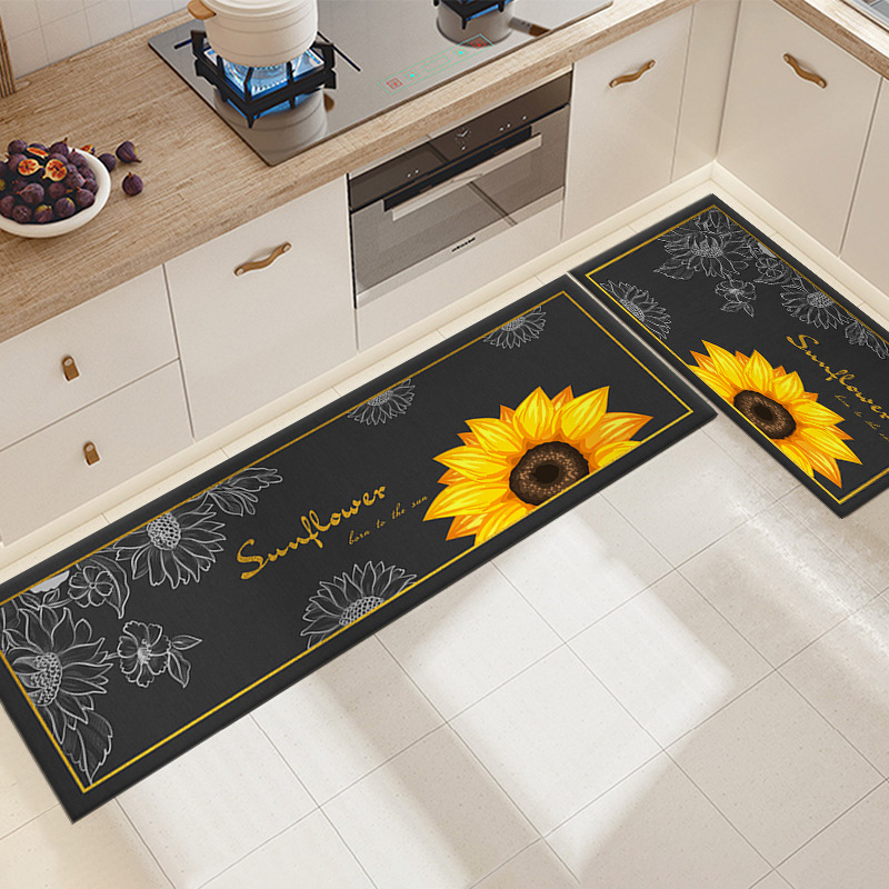 Pastoral Sunflower Kitchen Oil Absorbent Floor Mat Fresh Flowers ins Door Mat Modern Simple Bathroom Absorbent Carpet