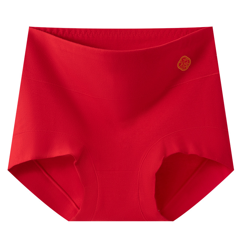 Bragas rojas de algodón de cintura alta entrepierna antibacteriana año de nacimiento entrepierna de algodón abdomen y caderas pantalones de tres esquinas internas para mujeres calcetines gratis