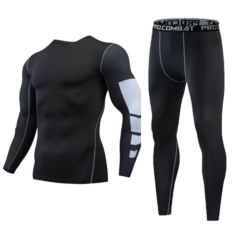 Sports Fitness suit Men's PRO Breathable Quick-drying Clothes Running Fitness Clothes European and American plus size Printed Tights