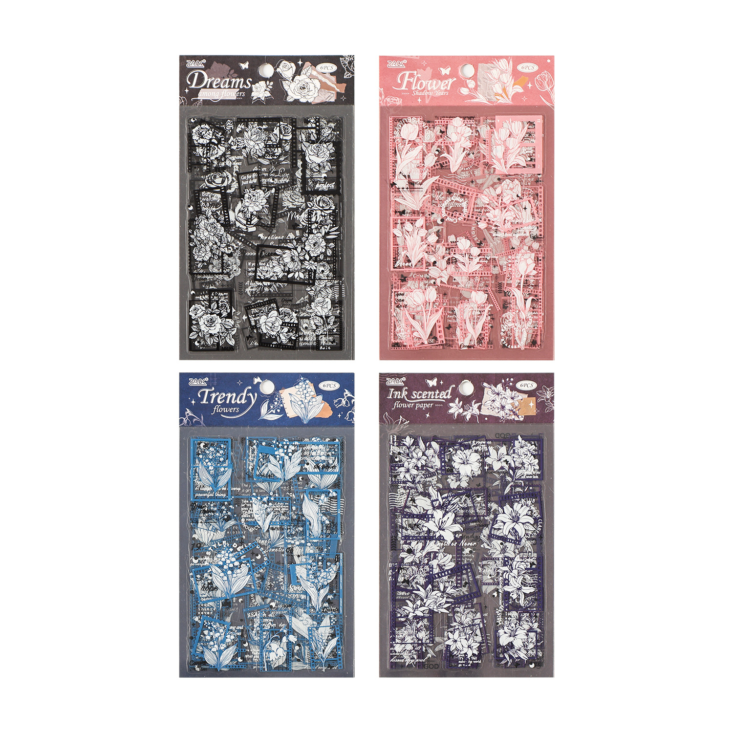 Serie de Mensajes Florales, Pegatinas Impermeables de PET con Diseño Floral Vintage, Pegatinas Decorativas para Diario, Libro de Pegatinas