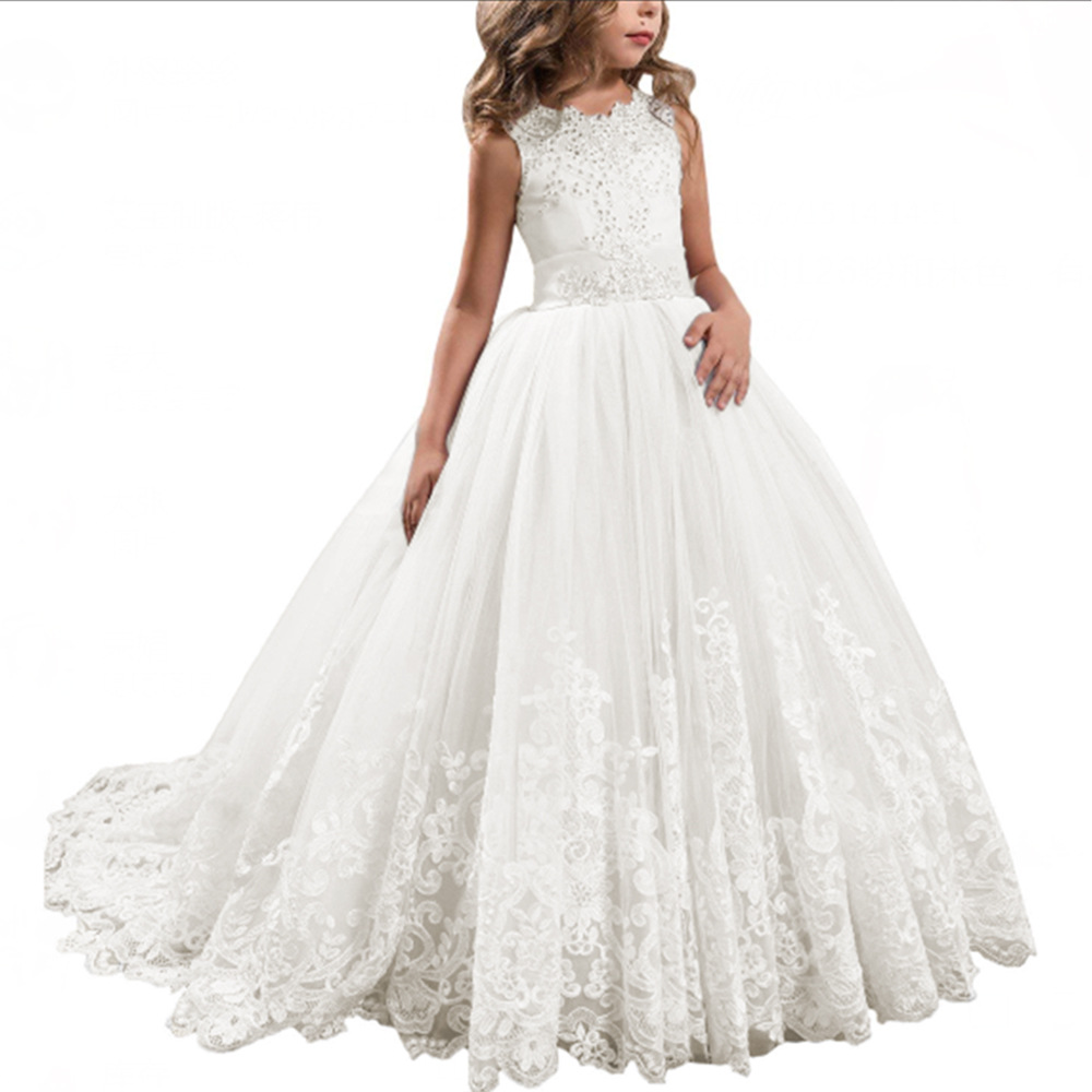 Vestidos de niña estilo princesa con encaje y malla, para fiestas de cumpleaños, damitas de honor y bodas, estilo europeo y americano.