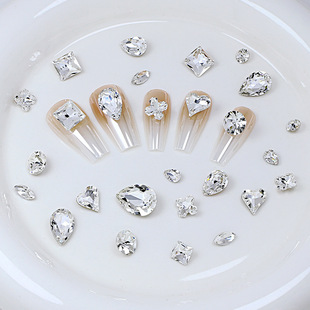 Dongzhou Nail Art Pointed Diamond Flash White Big Diamond Special-shaped Nail Art Jewelry K9 Crystal Fat Square Crooked Heart Nail Sticky Diamond