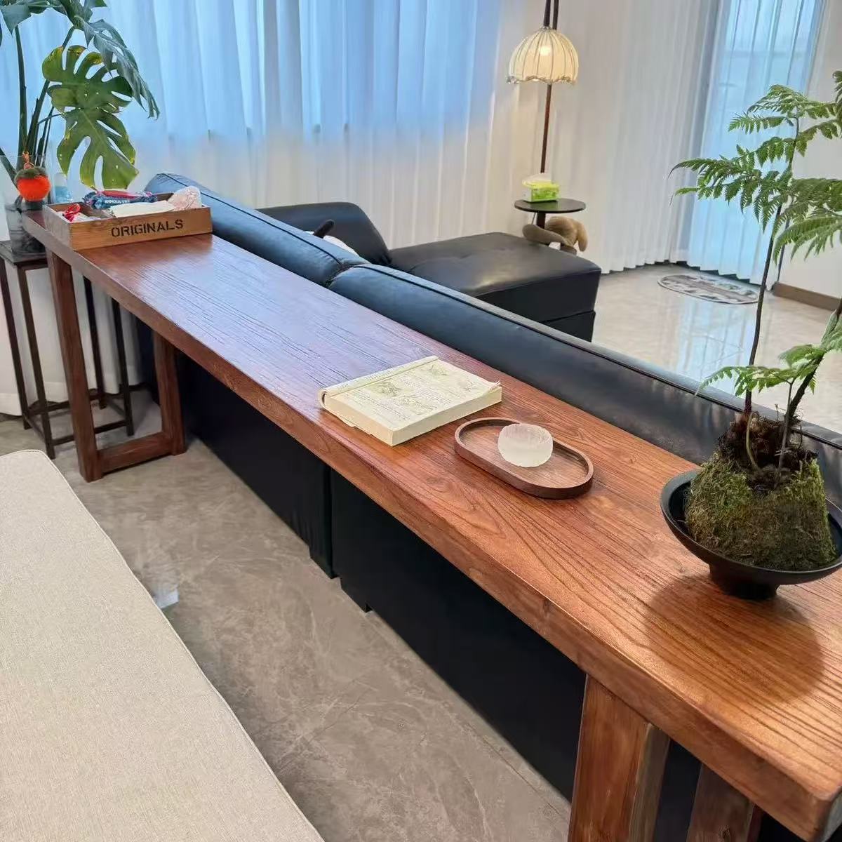 Old Elm Retro Large Board Desk Solid Wood Calligraphy Long Table Bar Style Weathering Board Study Sofa Table Panel