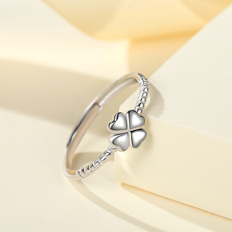 Trébol s925 anillo de plata esterlina mujer japonesa y coreana personalidad de moda estudiante fresco anillo abierto moda coreana simple