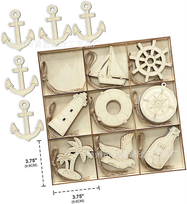 Factory Direct Supply Wooden Nautical Wooden Hollow Crafts Wooden Anchor Sailing Boat Wheel DIY Project Compass