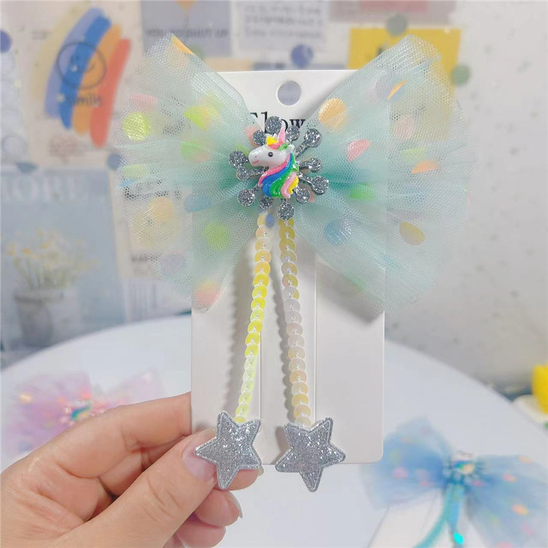 Cute Lady Star Unicorn Gauze Hair Clip display picture 4