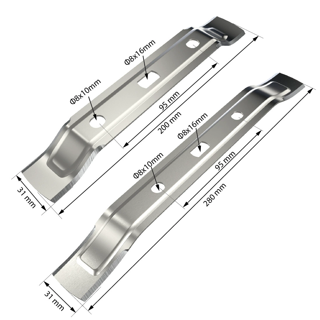 Лезвие для газонокосилки из нержавеющей стали, длинное, 20 см, 28 см, изогнутое, подходит для роботов-газонокосилок Stihl