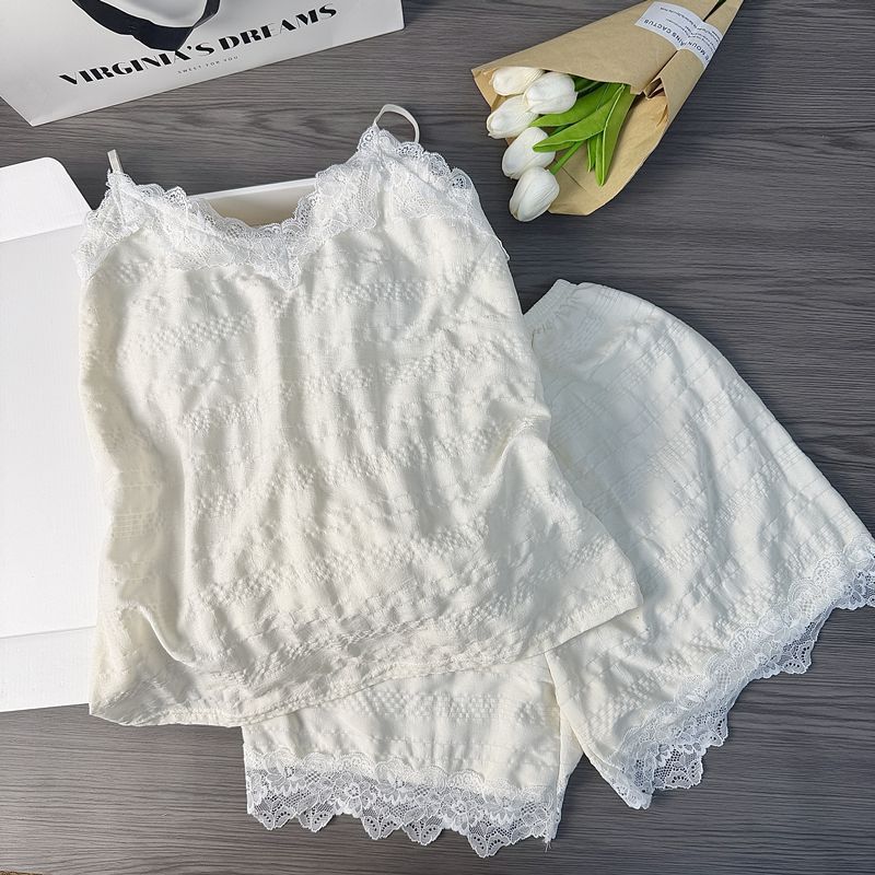 Nuevos pijamas transfronterizos con cojín de pecho mujeres nubes de verano de algodón con pantalones cortos dulces y lindos juegos de ropa para el hogar