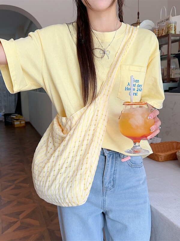 45131 Summer New Hollow Bubble Plaid Undershoulder Bag Canvas Bag Fresh Candy Color Crossbody Bag