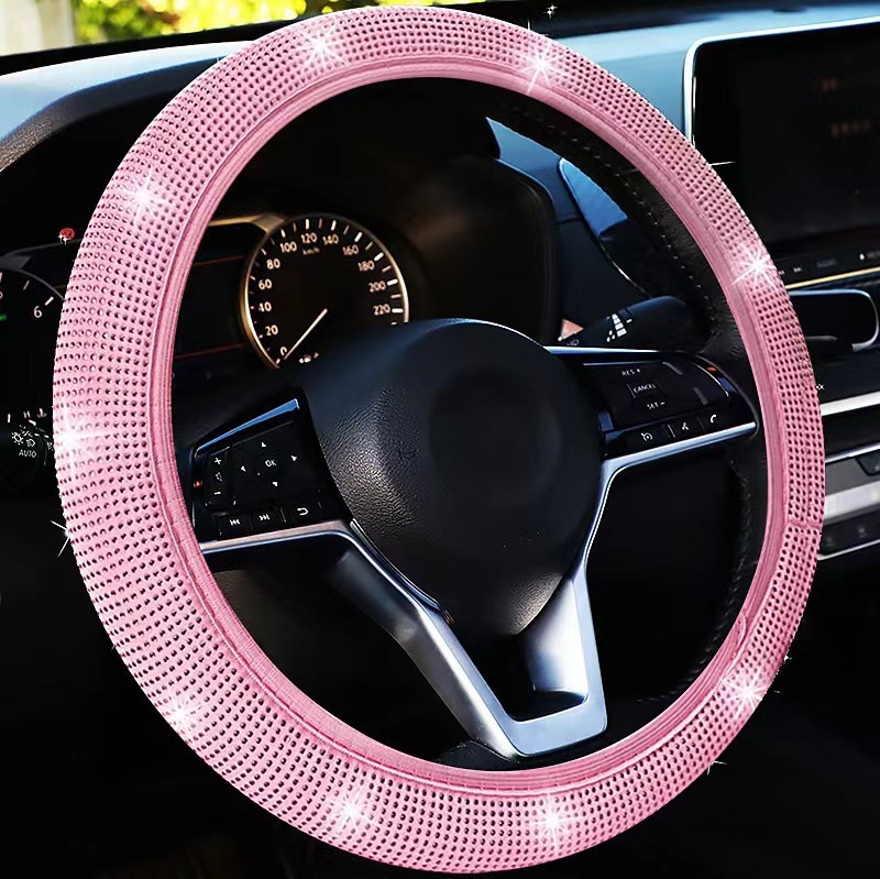 Car Steering Wheel Protective Cover, Universal Rhinestone-Encrusted Steering Wheel Cover, Elastic, No Inner Ring, Fully Covered with Rhinestones, Car Handle Cover