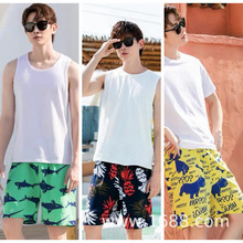 男女夏季薄短裤加肥加大居家宽松五分裤衩人造棉绸沙滩裤斑斓星