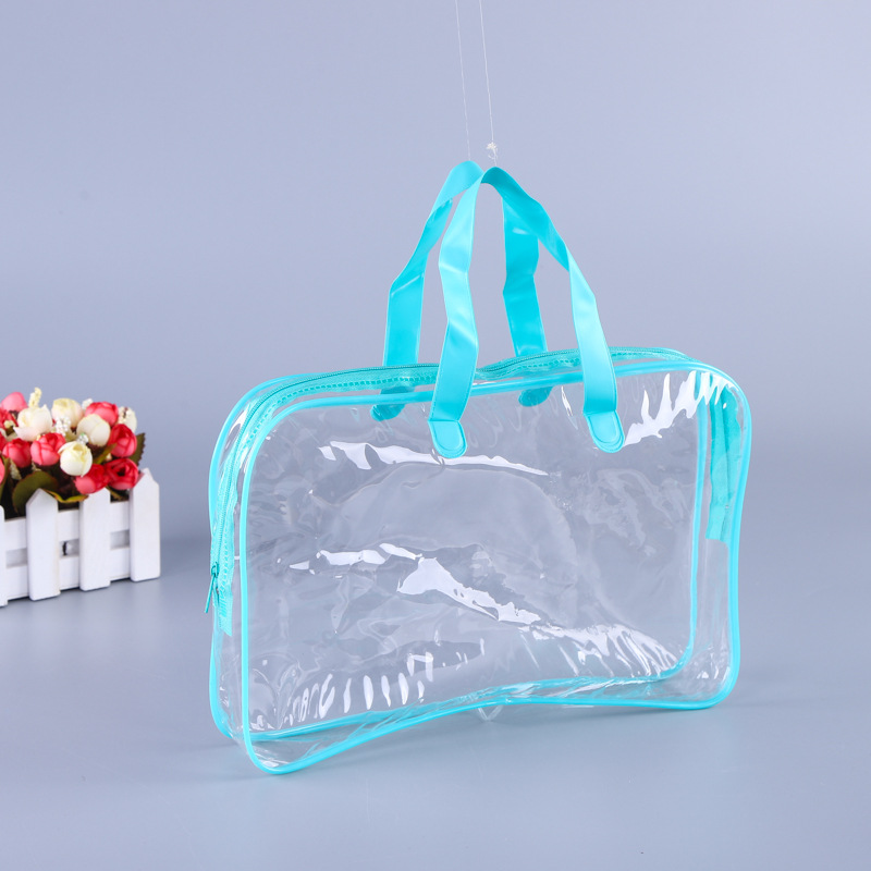 手提立体透明PVC塑料袋便捷式护肤品收纳拉链袋 车缝洗漱用品袋