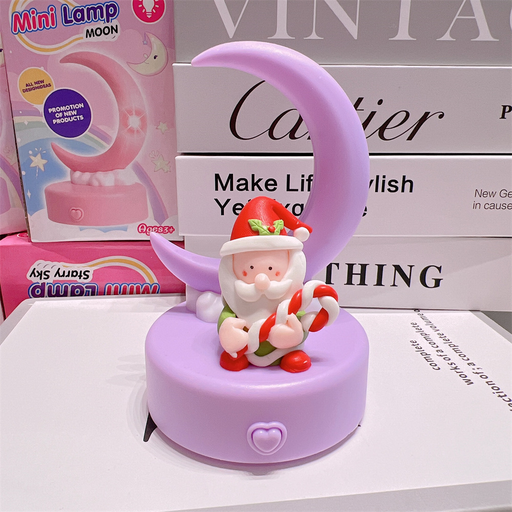 폴리머 클레이 노인 초승달 램프 보라색