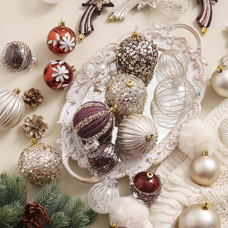 22 nuevas bolas de Navidad de champán adornos de árbol de Navidad colgantes bolas pintadas transparentes bolas de formas especiales bolas decorativas de color café