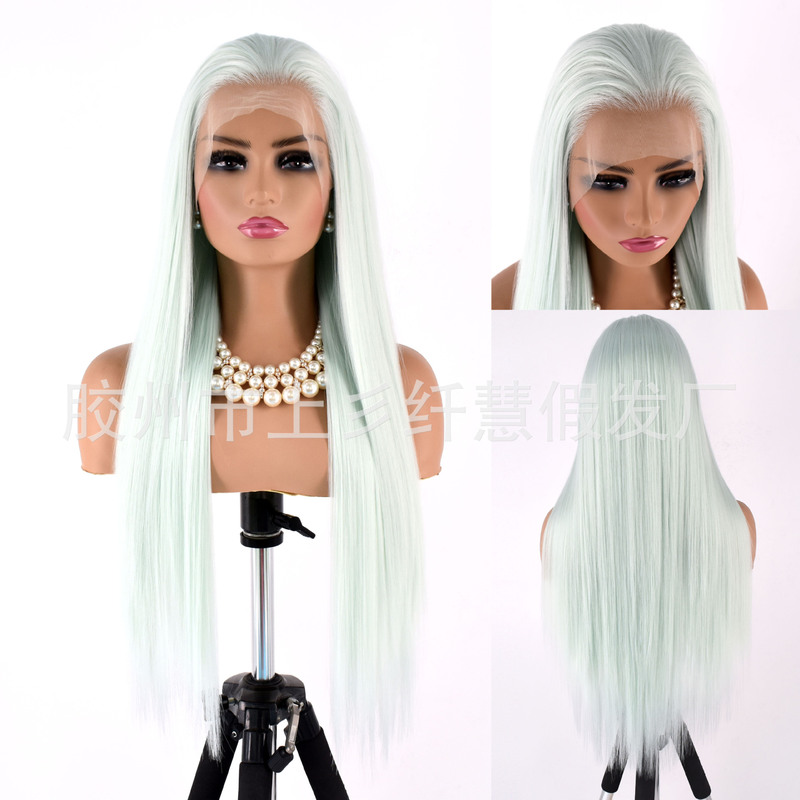 Hand Hook Wig Front Lace White Green Women's Long Straight Hair Matte Chemical Fiber Whole Top Headgear Photo Photography cos Hand Hook Wig Front Lace White Green Women's Long Straight Hair Matte Chemical Fiber Whole Top Headgear Photo Photography cos