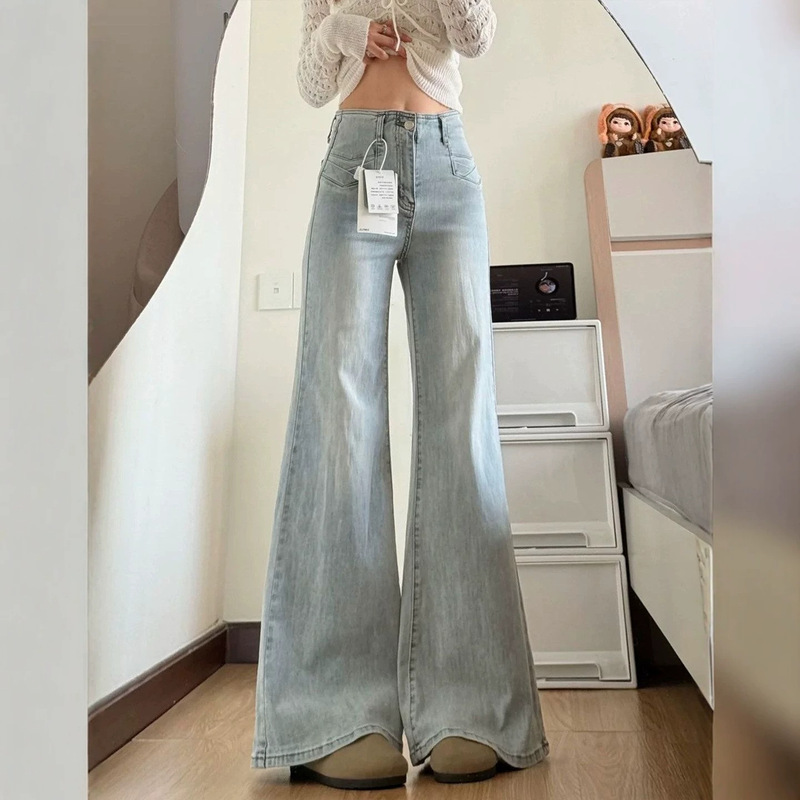 Super Stylish Flared Pants for Women, 2026 New Model, Light Blue Jeans That Don'T Hug the Legs, Plus Size Bell-Bottom Pants for Curvy Women Super Stylish Flared Pants for Women, 2026 New Model, Light Blue Jeans That Don'T Hug the Legs, Plus Size Bell-Bottom Pants for Curvy Women