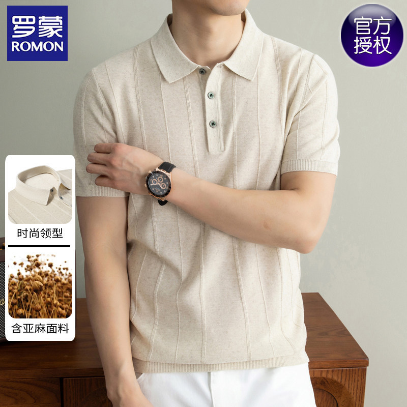 Romon High-End Tencel Linen 2026 New Old Money Style Short-Sleeve Knit Polo Shirt with a Turn-Down Collar, Light Luxury T-Shirt for Men