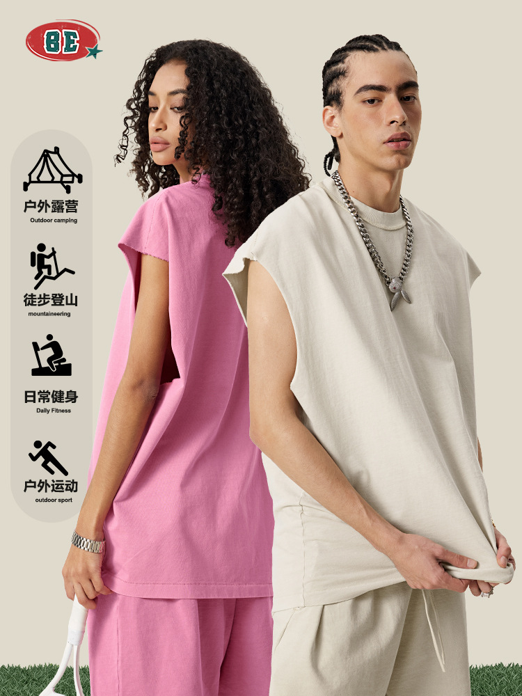 Be Hombres| 2025 verano Europa y Estados Unidos comercio exterior transfronterizo camiseta deportiva relajada acondicionamiento físico camiseta de hombro sin mangas chaleco hombre
