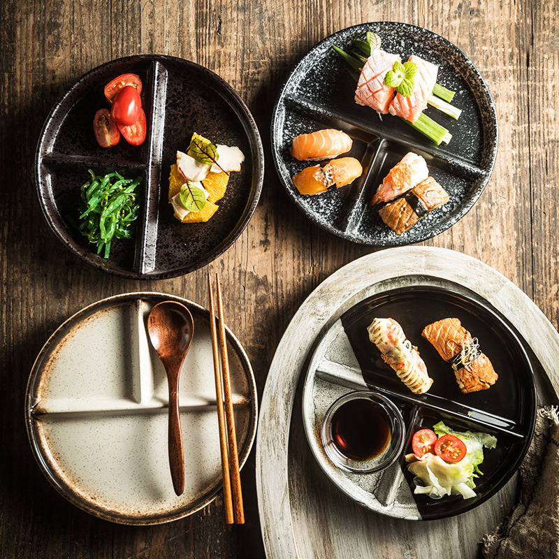 창의적인 3칸 식사 접시, 가정용 세라믹 접시, 1인용 접시, 지방 감량 아침 식사 접시, 식기 세트