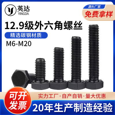 12.9级外六角螺丝发黑高强度六角加长螺杆全牙螺钉螺栓M6M8M10M20